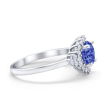 Halo Vintage Engagement Ring Round Simulated Tanzanite CZ 925 Sterling Silver